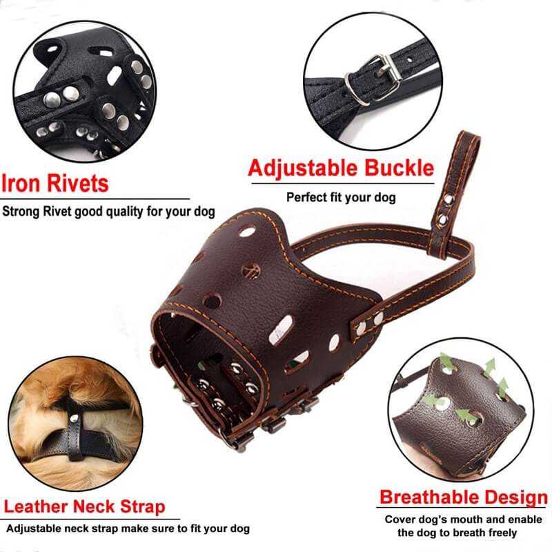 Adjustable Soft PU Leather Safety Dog Muzzle 2