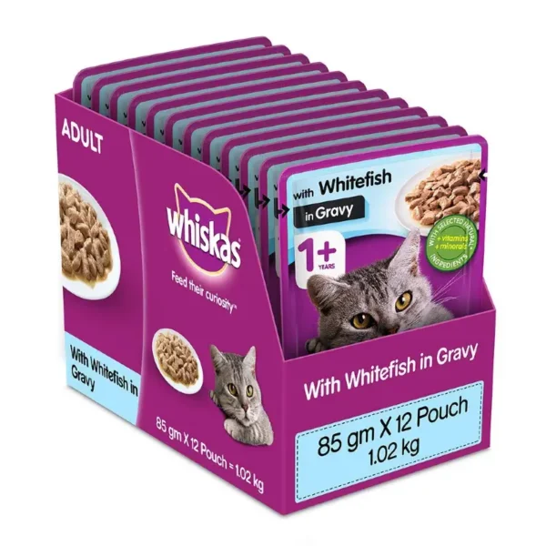 Whiskas Pouch Adult (+1 Year) Whitefish in Gravy Wet Cat Food in Rwanda at Petsasa Kigali