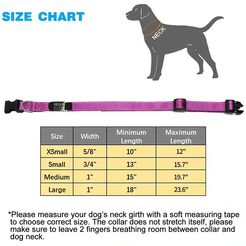 Urbadog Personalized Reflective Dog Collar Size Guide at Petsasa kenya