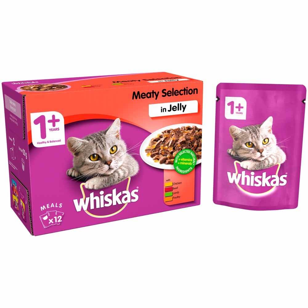 Whiskas Pouch Adult 1+ Meaty Selection in Jelly Wet Cat Food in Rwanda at Petsasa Shop Whiskas Pouch Adult 1+ Meaty Selection in Jelly Wet Cat Food in Rwanda at Petsasa
