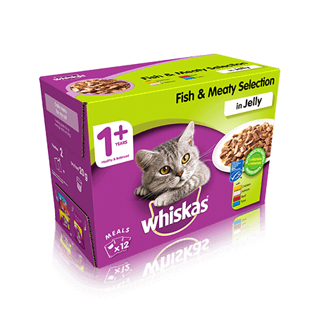 WHISKAS Adult Cat Pouches Fish & Meaty Selection in Jelly