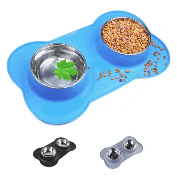 Buy Pet-Icon Double Stainless Steel Pet Bowl with Silicone Mat