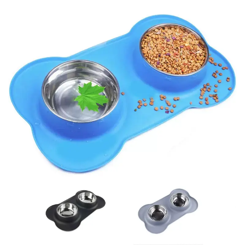 Buy Pet-Icon Double Stainless Steel Pet Bowl with Silicone Mat Buy Pet-Icon Double Stainless Steel Pet Bowl with Silicone Mat