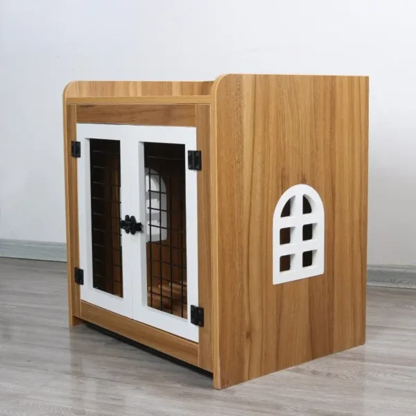 Walnut Indoor Wooden Dog House Crate for Medium Dogs