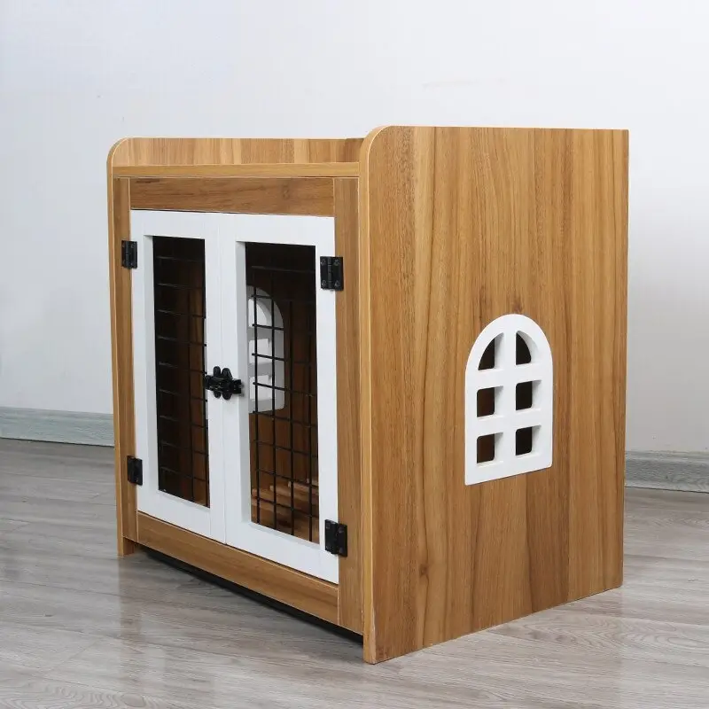 Walnut Indoor Wooden Dog House Crate for Medium Dogs Walnut Indoor Wooden Dog House Crate for Medium Dogs