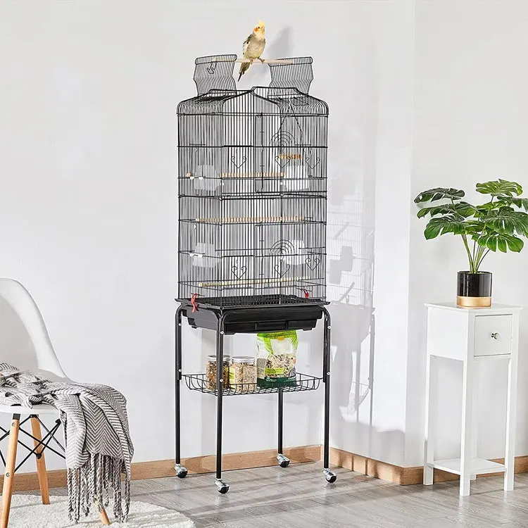 Play Top Detachable Rolling Stand Metal Bird Cage Play Top Detachable Rolling Stand Metal Bird Cage at Petsasa Petstore