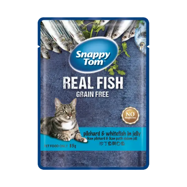 Snappy Tom Pouch Pilchard & Whitefish in Jelly Cat Food