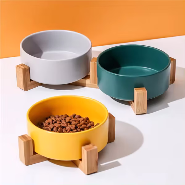 Wood Stand Ceramic Pet Bowl for Cats & Dogs in Rwanda