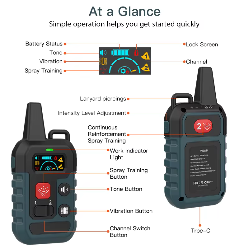 Features of Humane Spray Dog Training Collar with Remote, Beep, Anti-bark, 1000ft Range in Kigali