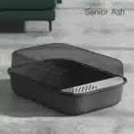 Grey Open Top Cat Litter Box with Scatter Shield & Step + Free Scoop